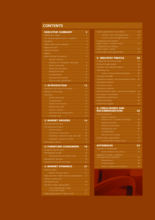 The contents page of the furniture report.